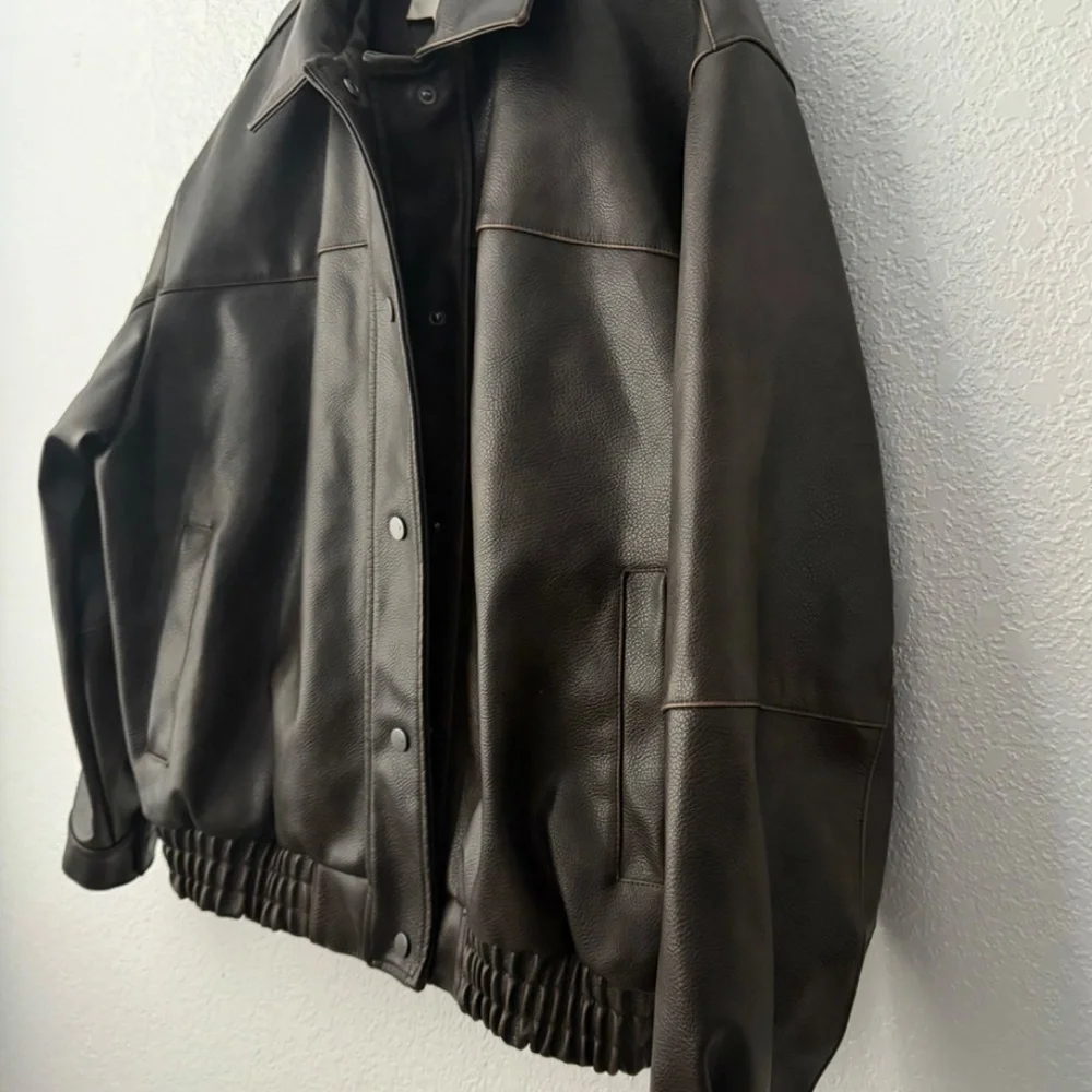Pilcro Dark Brown Leather Bomber Jacket - Picture 10 of 15